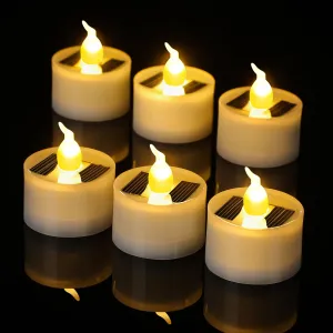 6 Pieces Solar Tea Light Candles Flameless Outdoor Waterproof Solar Tea Lights Rechargeable Candles with Dusk to Dawn Flickering Light Sensor for Party Garden Home Decor (Stylish)