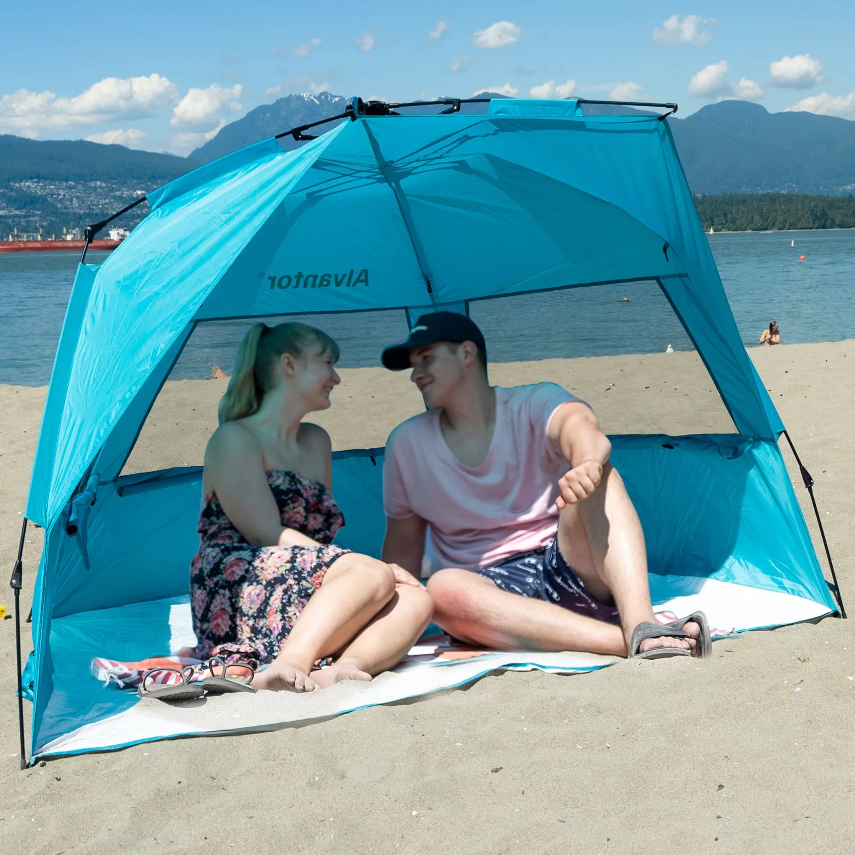 Alvantor Pop Up Super Bluecoast Beach Tent Sun Shelter Plus 96"x102"x52"