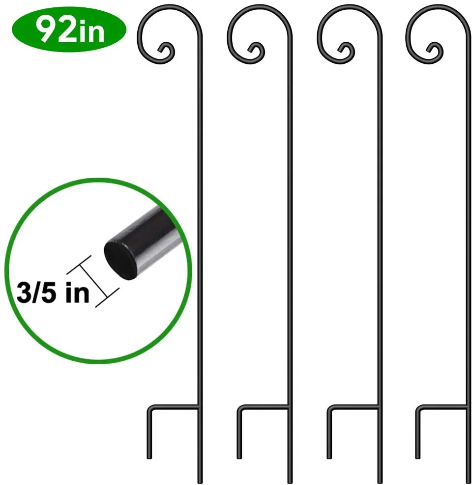 BEAU JARDIN 4 Pack Shepherd Hook 92in 3/5in Thick Bird Feeder Pole Premium Heavy Duty Metal Garden Plant Wedding BG260