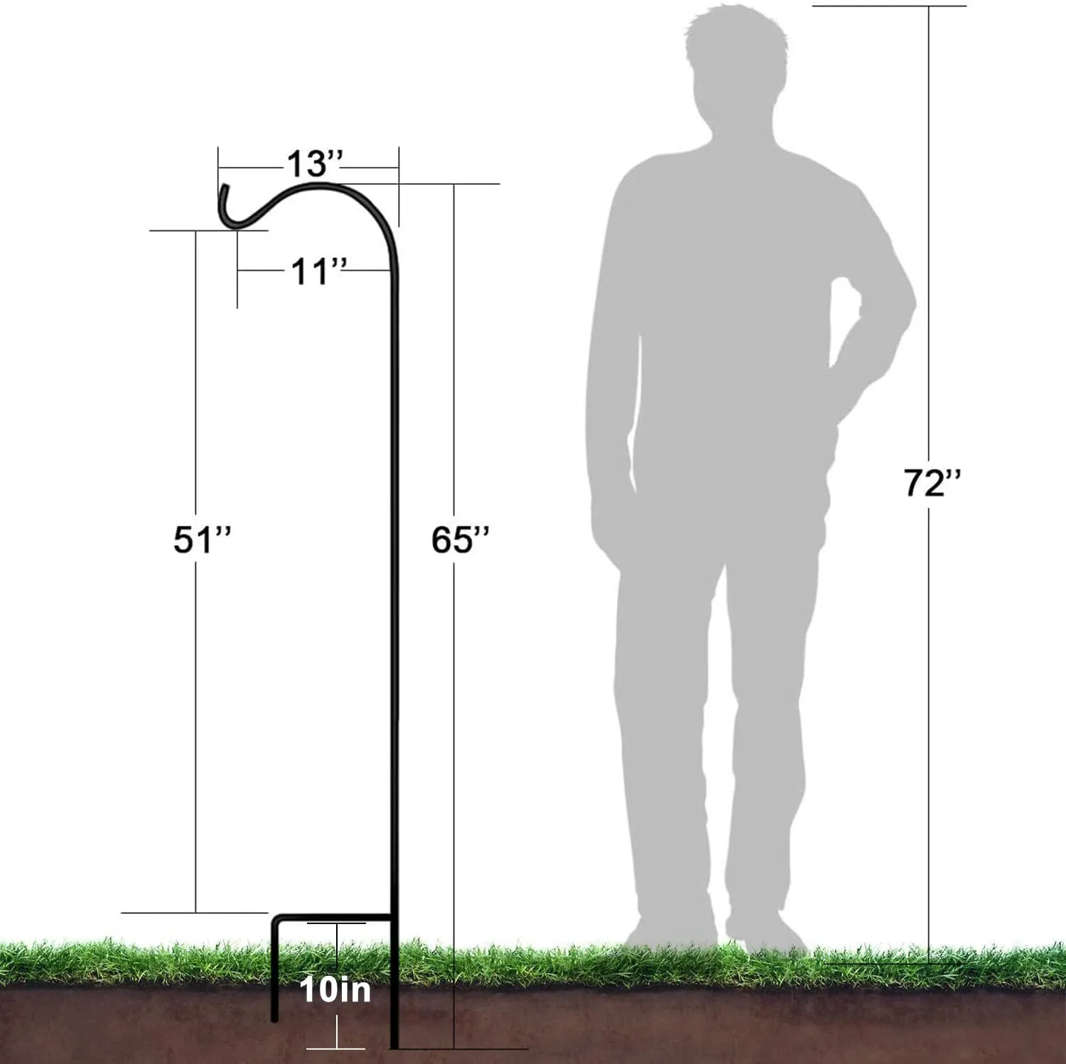 BEAU JARDIN Shepherd Hook 65 in Tall 1/2in Thick Bird Feeder Pole Garden Hanging Plants Hanger BG1791