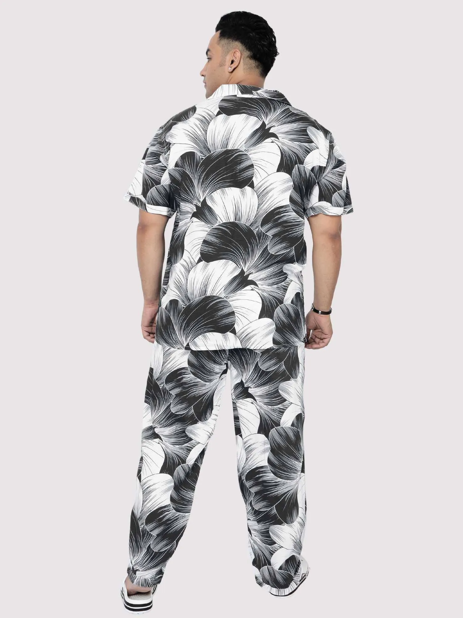 Black Big Flower Digital Printed Full Co-Ords Men's Plus Size