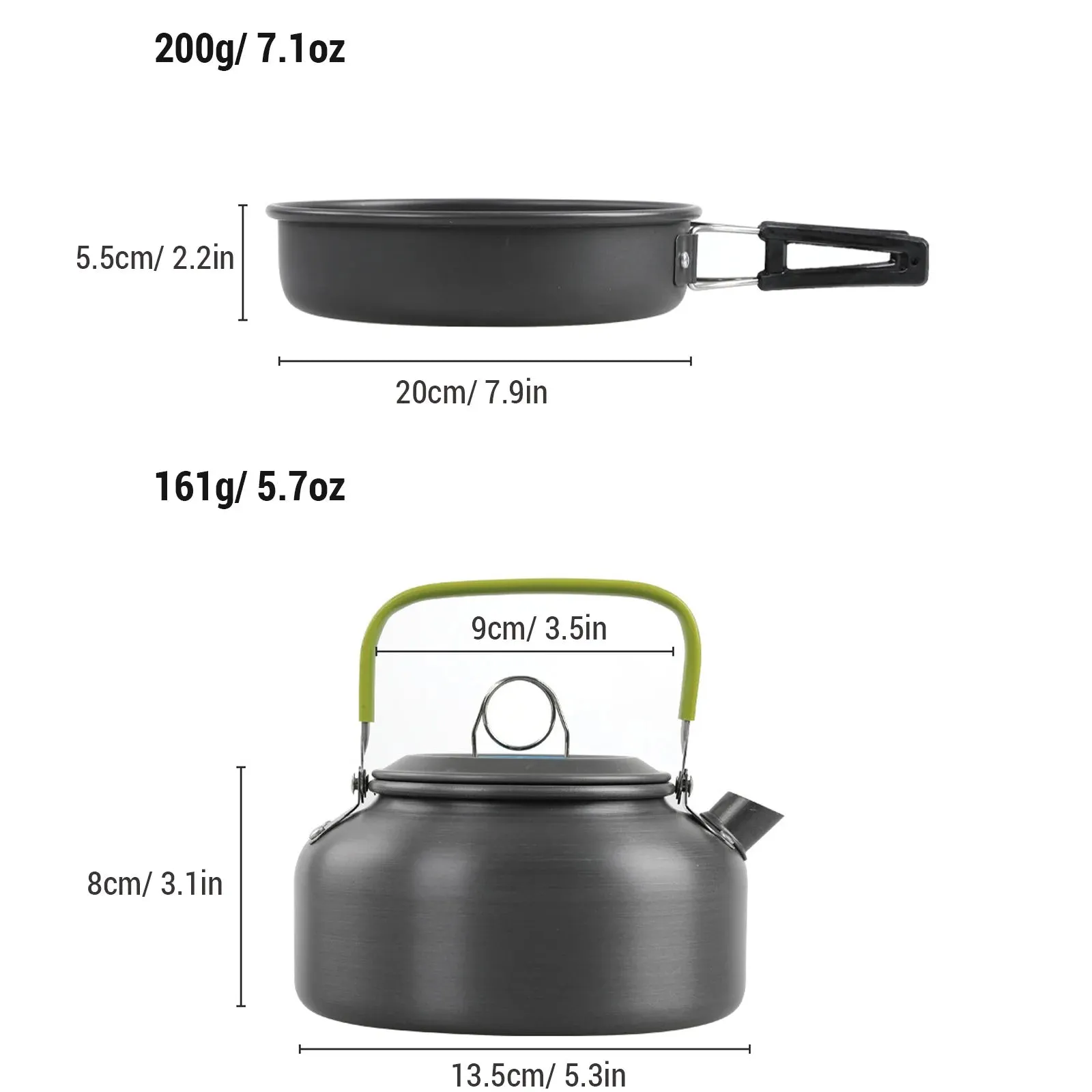 Camping Cookware Mess Kit Non-Stick Pot Frying Pan Teapot Set with Kettle Rice Shovel Fork Spoon and Kinfe for Camping Hiking