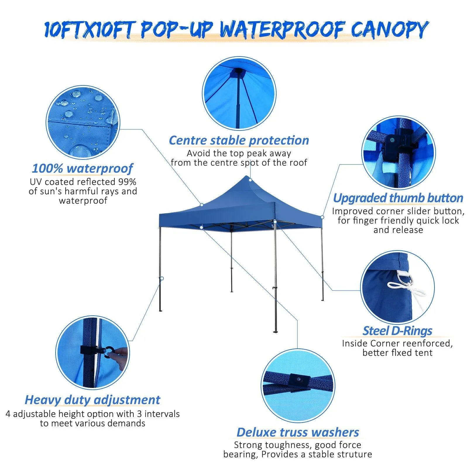 COBIZI Pop Up Canopy Shade Waterproof Tent 10'x10' with Carry Bag