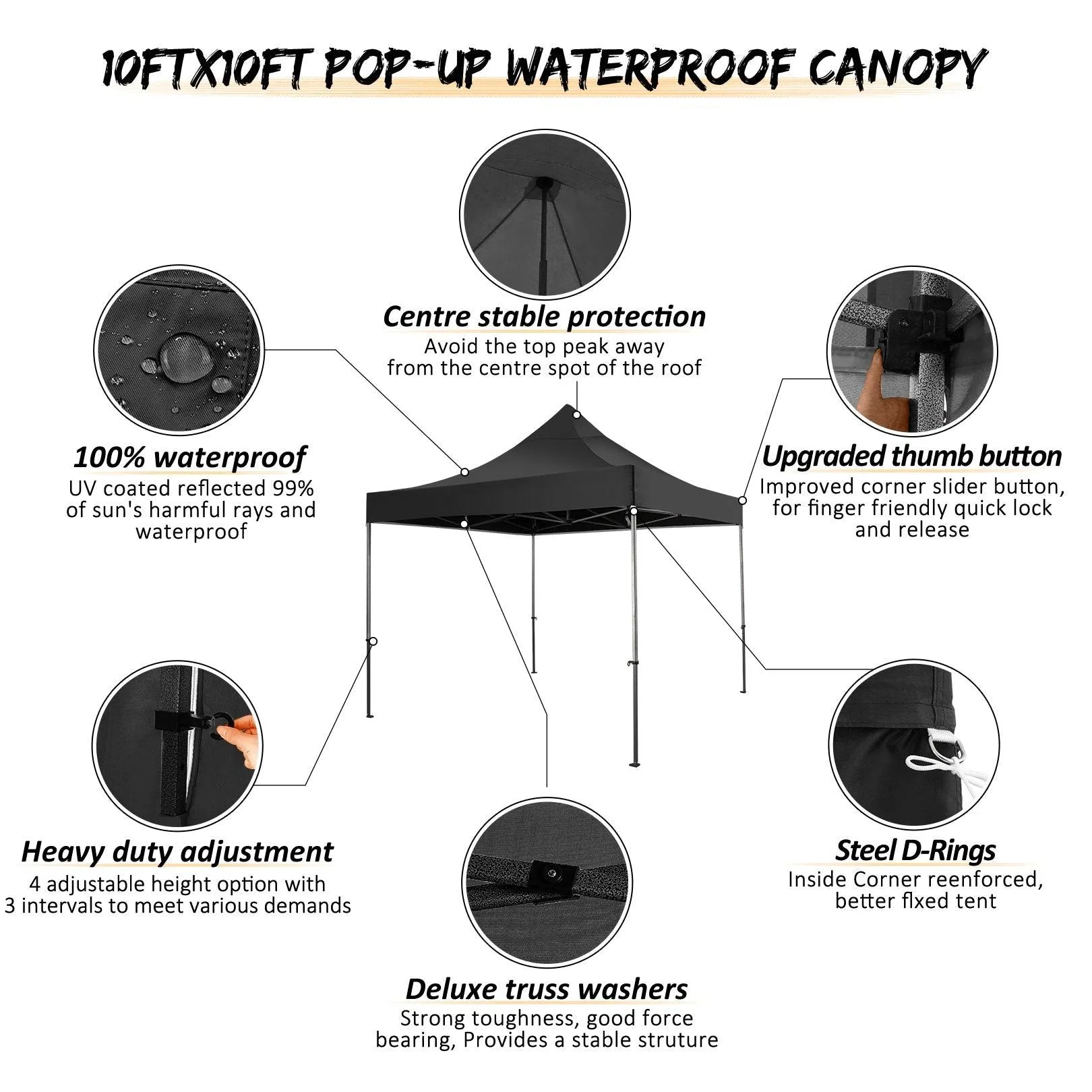 COBIZI Pop Up Canopy Shade Waterproof Tent 10'x10' with Carry Bag