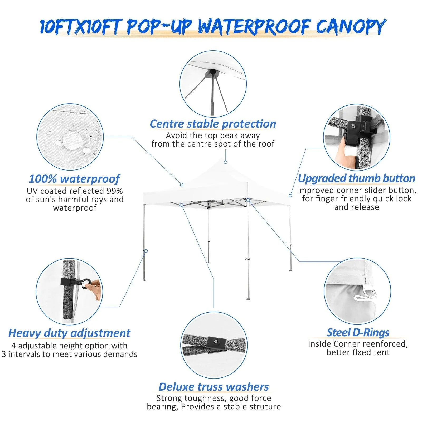 COBIZI Pop Up Canopy Shade Waterproof Tent 10'x10' with Carry Bag