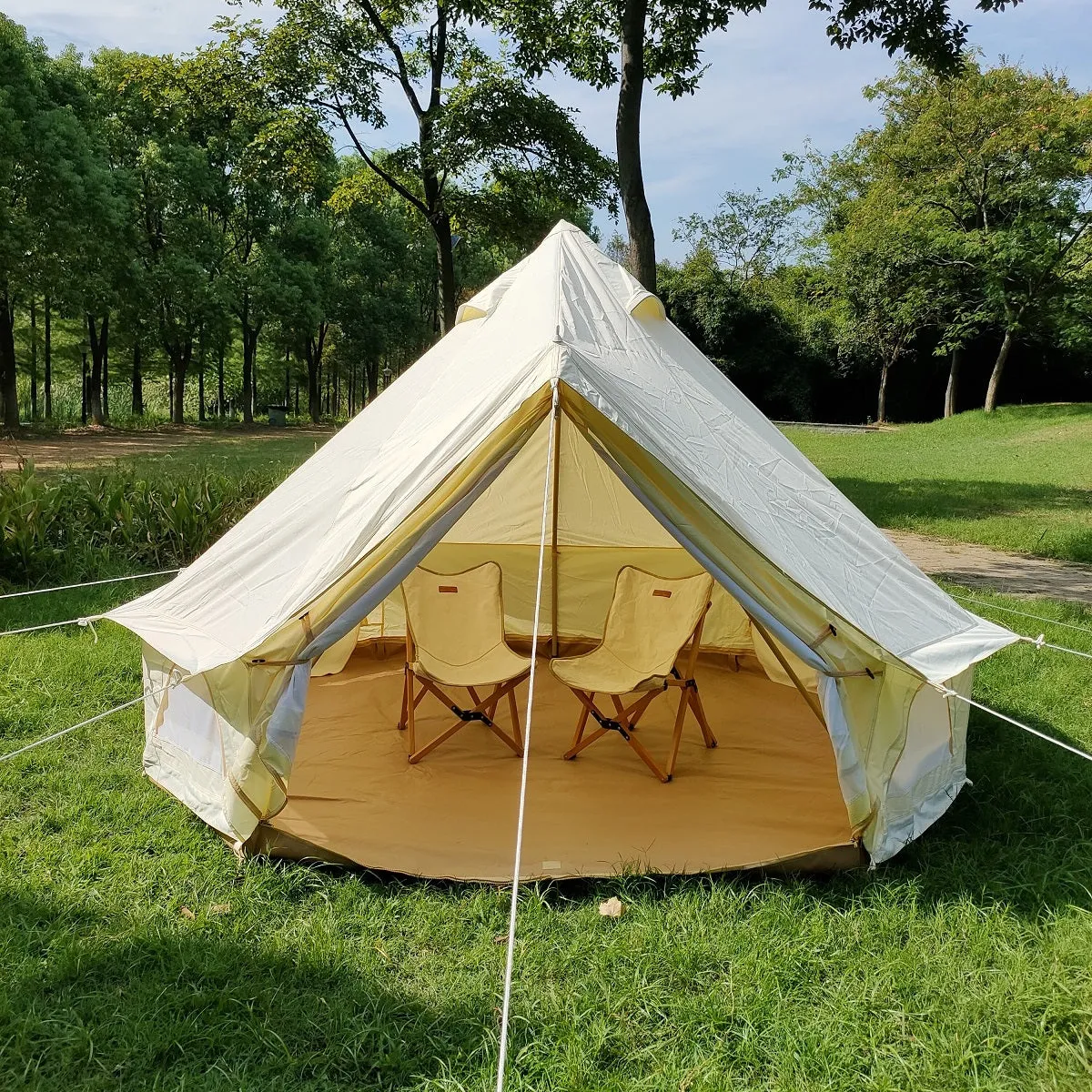 Dia. 3M Waterproof Oxford Cloth Tripod Frame Center-Pole-Free Camping Bell Tent