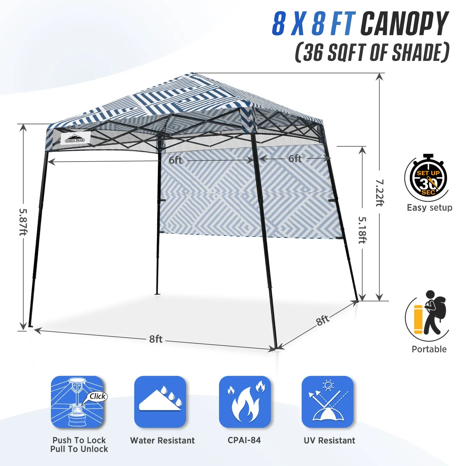 EAGLE PEAK Day Tripper 8x8 Slant Leg Canopy w/ Backpack (36 sqft of Shade)