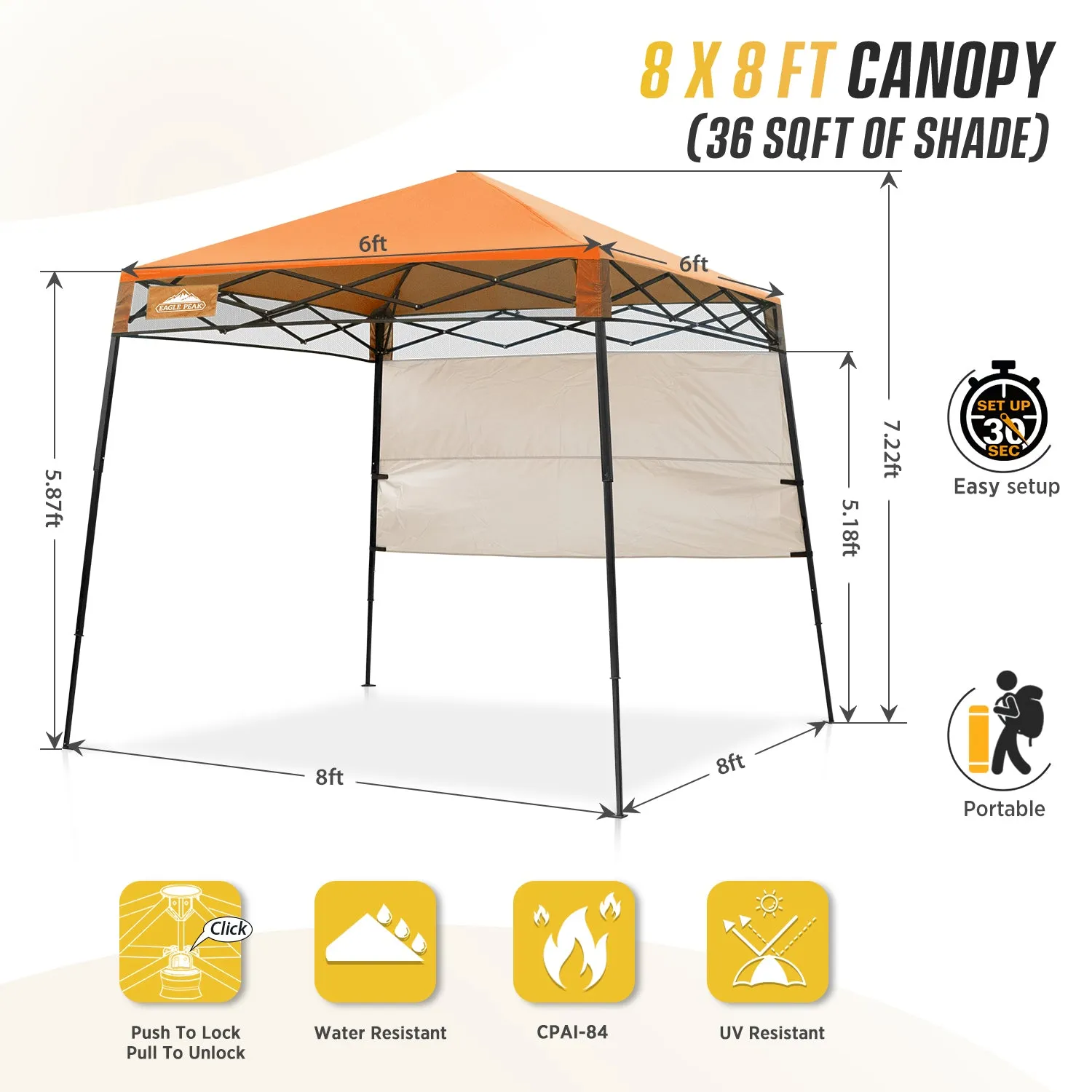 EAGLE PEAK Day Tripper 8x8 Slant Leg Canopy w/ Backpack (36 sqft of Shade)