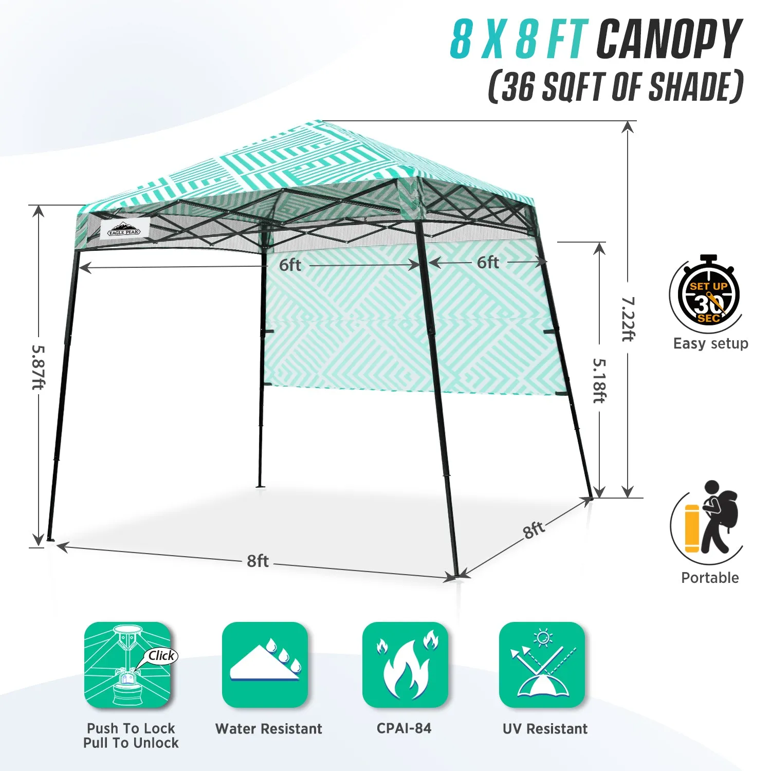 EAGLE PEAK Day Tripper 8x8 Slant Leg Canopy w/ Backpack (36 sqft of Shade)