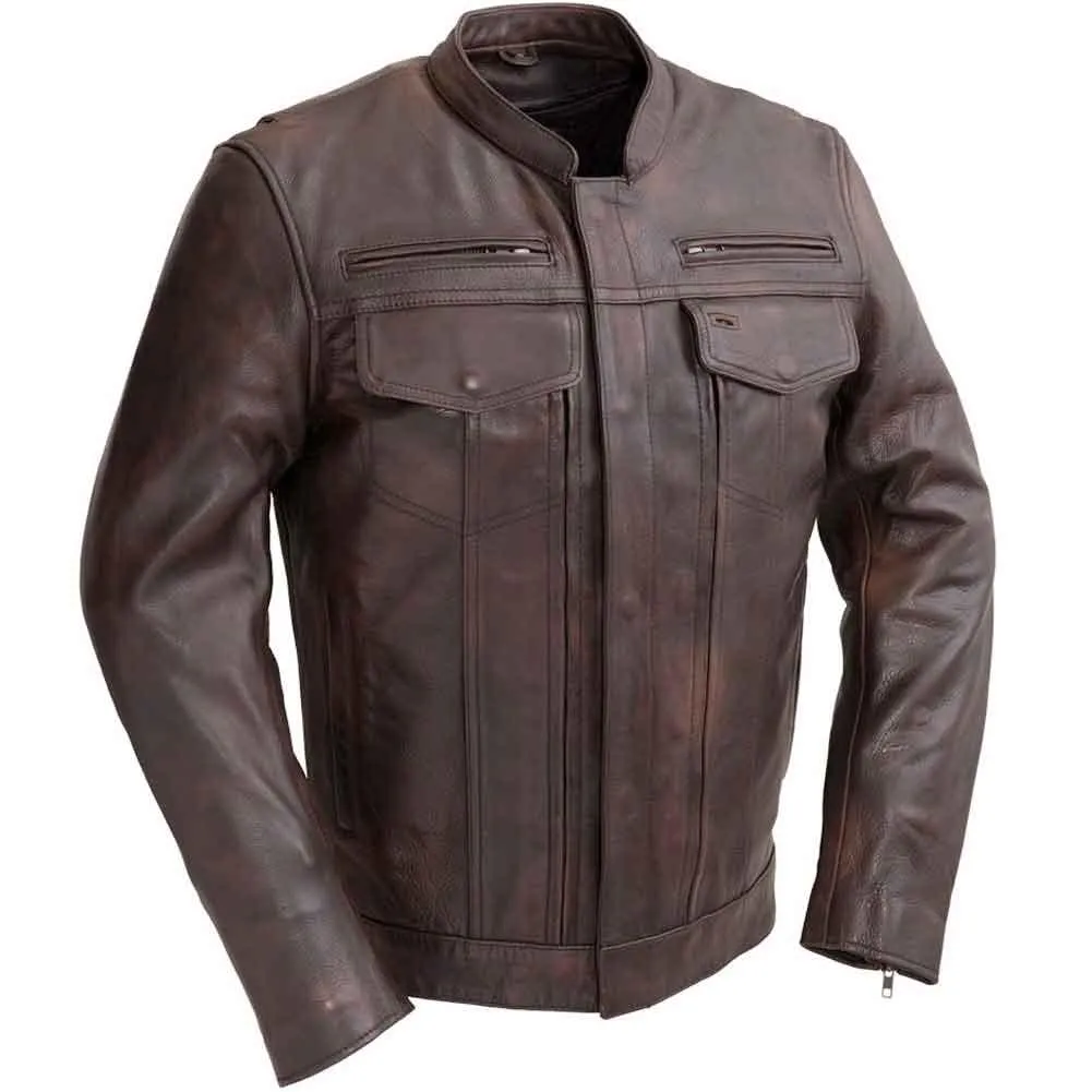 First Mfg Mens Raider Vented Leather Motorcycle Jacket