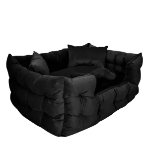 Hiputee Luxurious High Wall Soft Velvet Washable Bed for Dogs and Cats (Black)