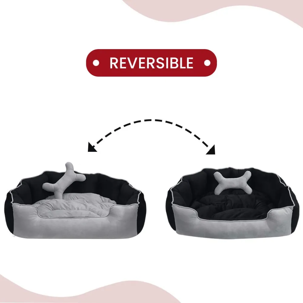 Hiputee Reversible Holland Velvet Bed for Dogs and Cats (Grey, Black)