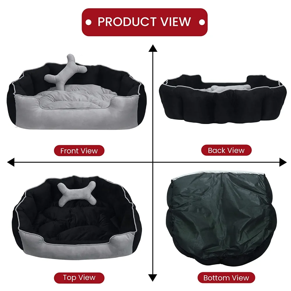 Hiputee Reversible Holland Velvet Bed for Dogs and Cats (Grey, Black)