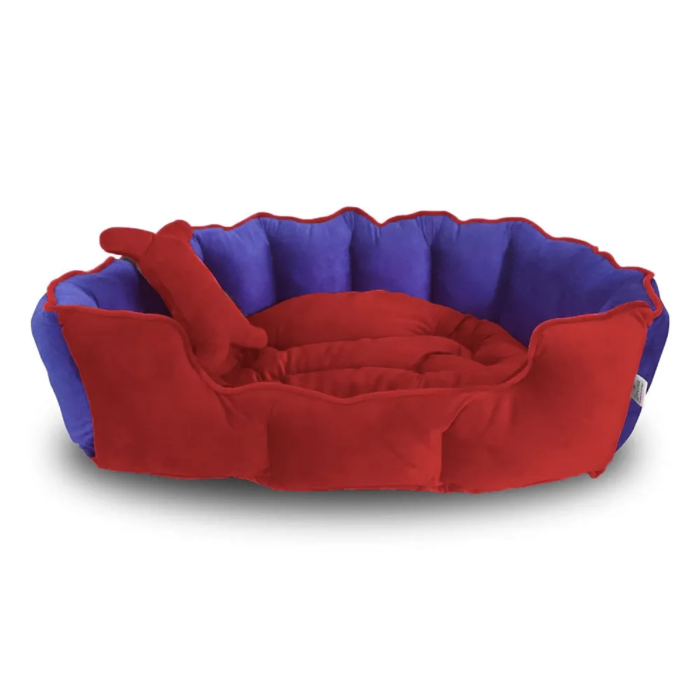 Hiputee Reversible Holland Velvet Bed for Dogs and Cats (Red, Blue)