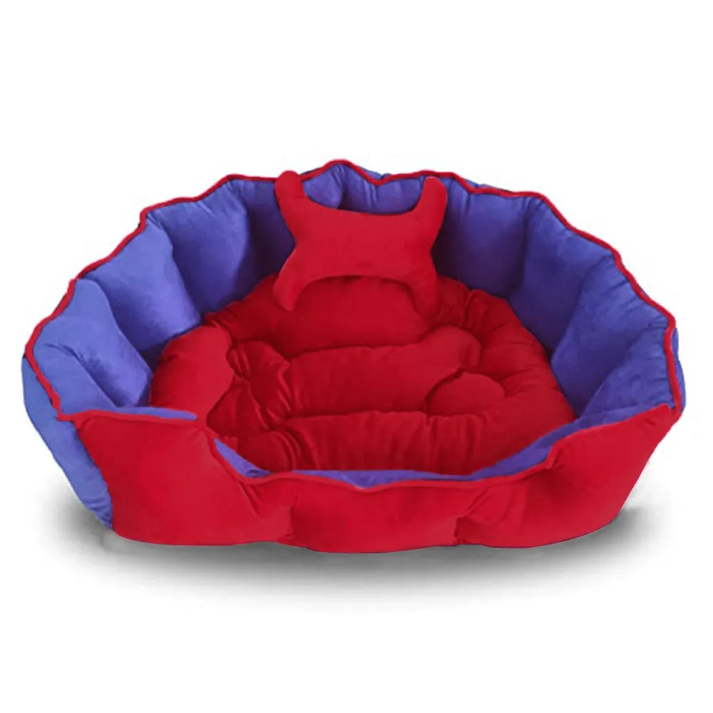 Hiputee Reversible Holland Velvet Bed for Dogs and Cats (Red, Blue)