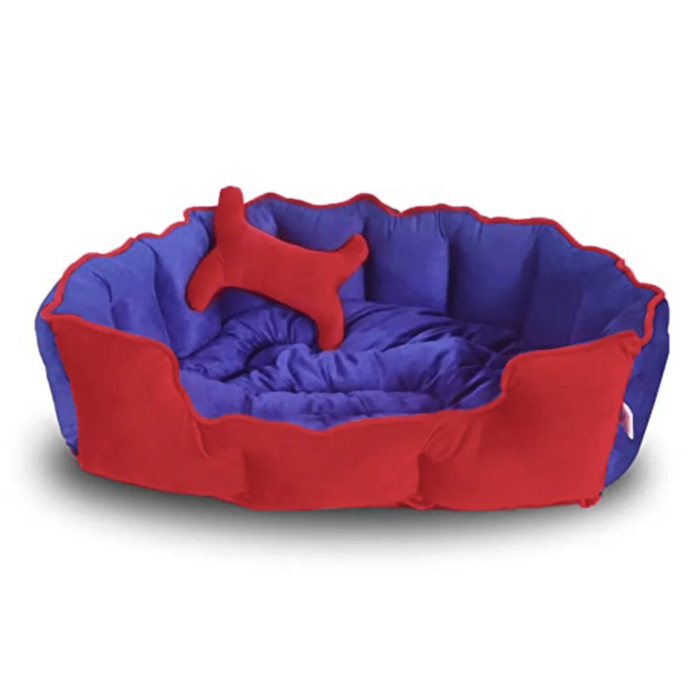 Hiputee Reversible Holland Velvet Bed for Dogs and Cats (Red, Blue)