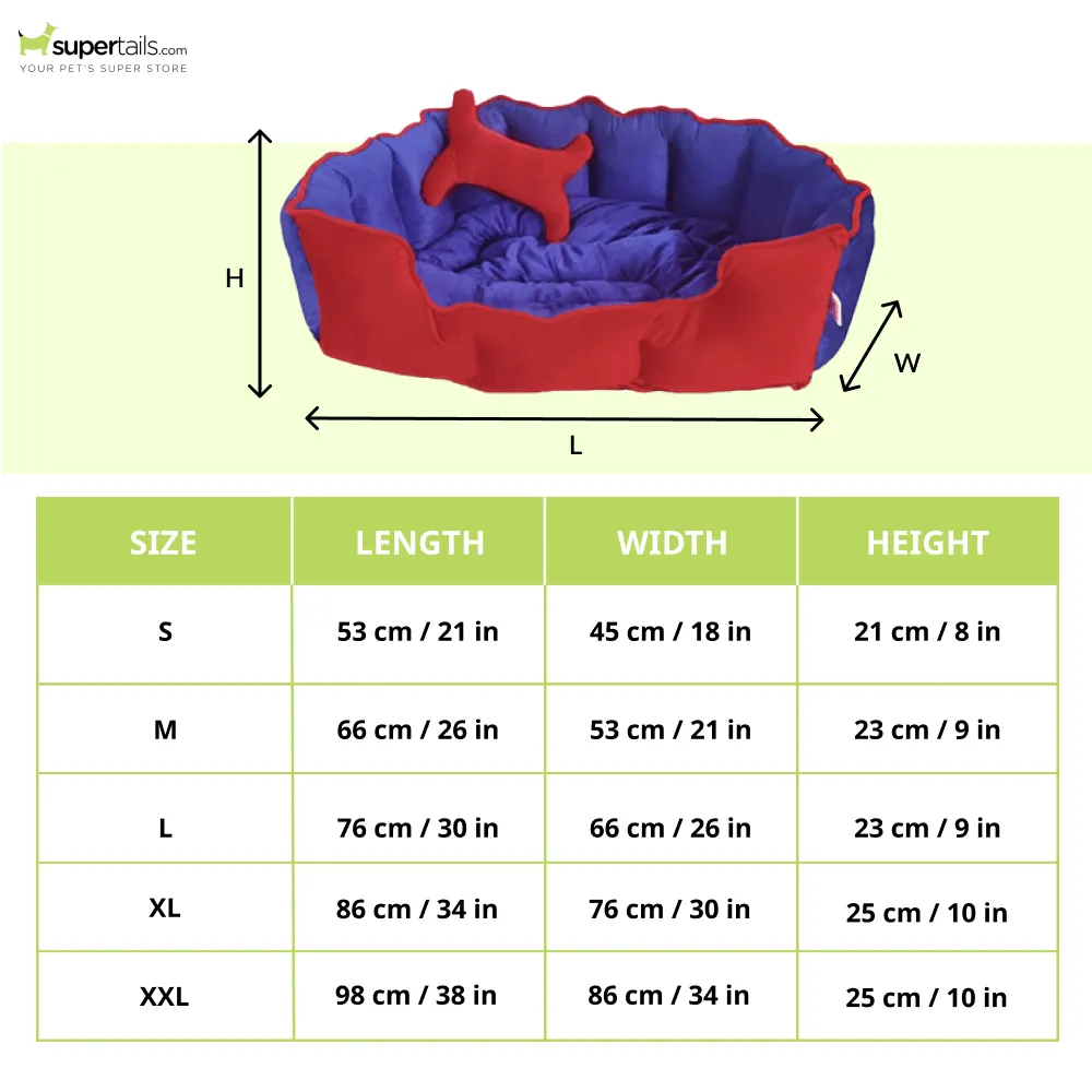 Hiputee Reversible Holland Velvet Bed for Dogs and Cats (Red, Blue)