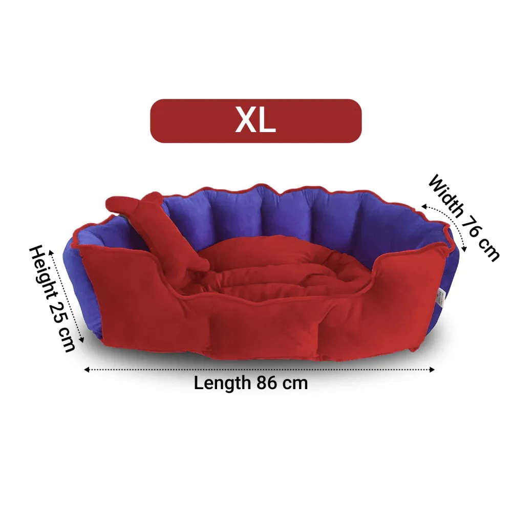 Hiputee Reversible Holland Velvet Bed for Dogs and Cats (Red, Blue)