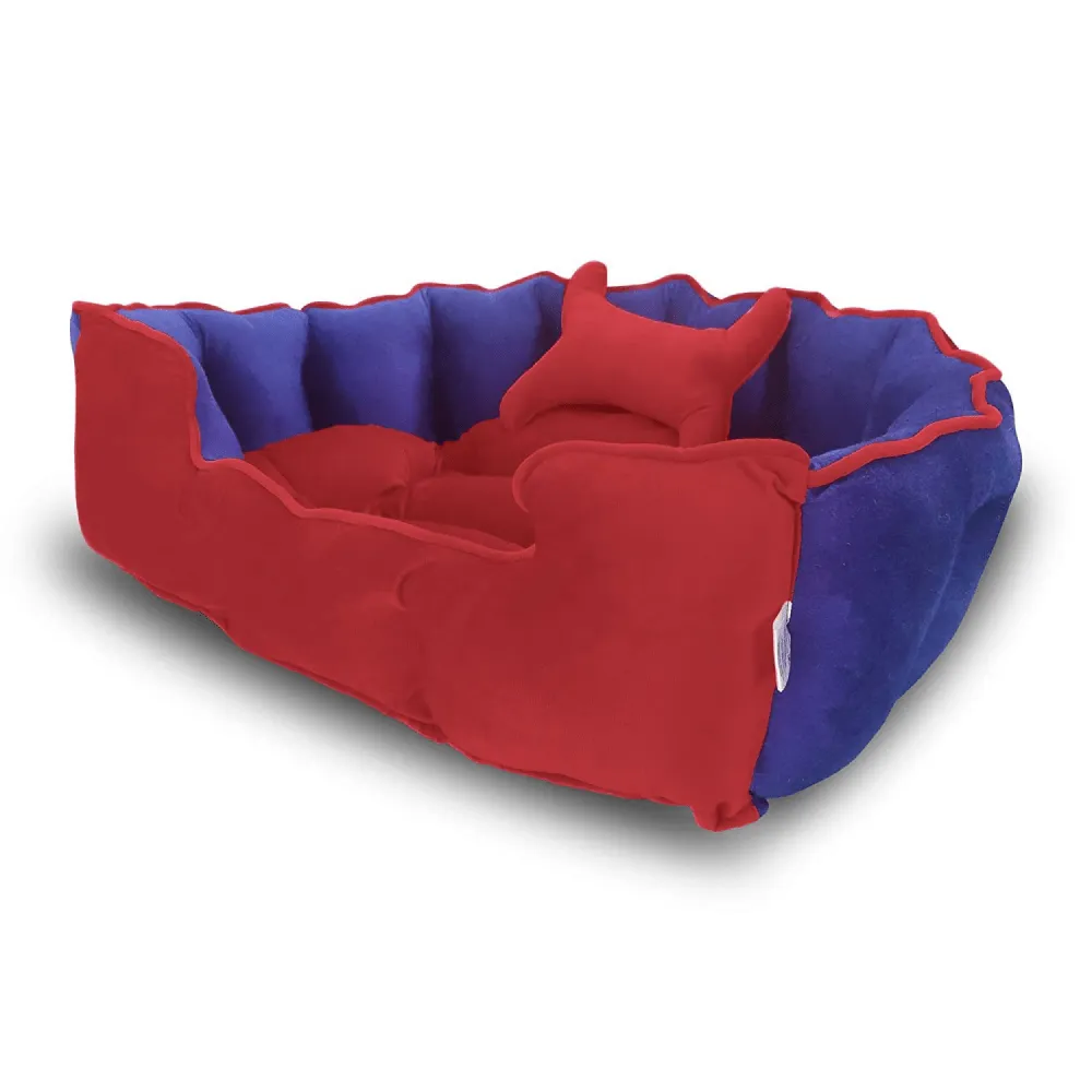 Hiputee Reversible Holland Velvet Bed for Dogs and Cats (Red, Blue)