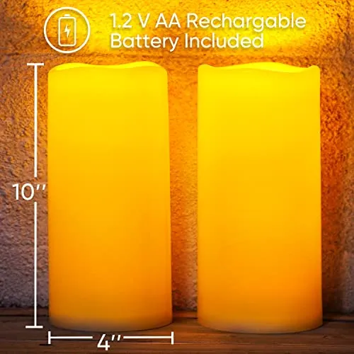 Homemory Large Solar Candles Outdoor Waterproof, 4"x10", Dusk to Dawn, Solar Powered Flameless Candles for Outdoor, Lanterns, Set of 2