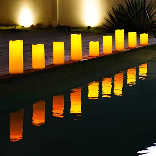 Homemory Large Solar Candles Outdoor Waterproof, 4"x10", Dusk to Dawn, Solar Powered Flameless Candles for Outdoor, Lanterns, Set of 2