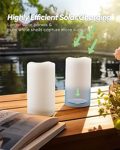 Homemory Solar Candles Outdoor Waterproof, Rechargeable Candles, Solar Powered Flameless Candles for Outdoor, Lanterns, Sensor Only, Dusk to Dawn, Set of 2