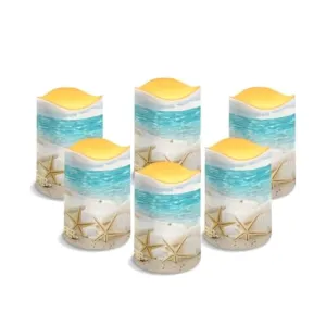 HUISEFOR Outdoor Solar Candles Dusk to Dawn Solar Tea Light Candles with Flickering Flame Outdoor Fake Candles Luminara Flameless Candles Set of 6, Beach Starfish Conch Shell