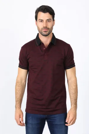 Mens Premium Cotton Burgundy Polo Shirt with Print