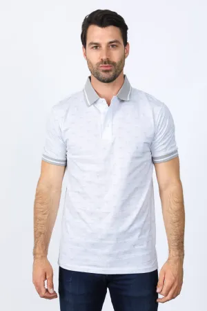 Mens Premium Cotton White Polo Shirt with Print