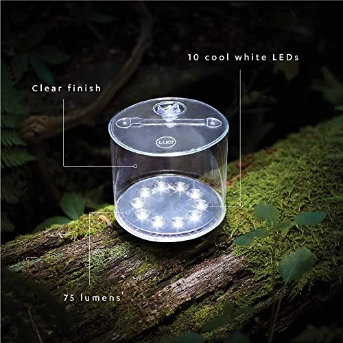 Outdoor Solar Inflatable Lantern - 75 Lumens, Waterproof, Up to 24 Hours Light - Ideal for Camping, Backpacking, Travel, Emergencies - Clear Finish, White LEDs