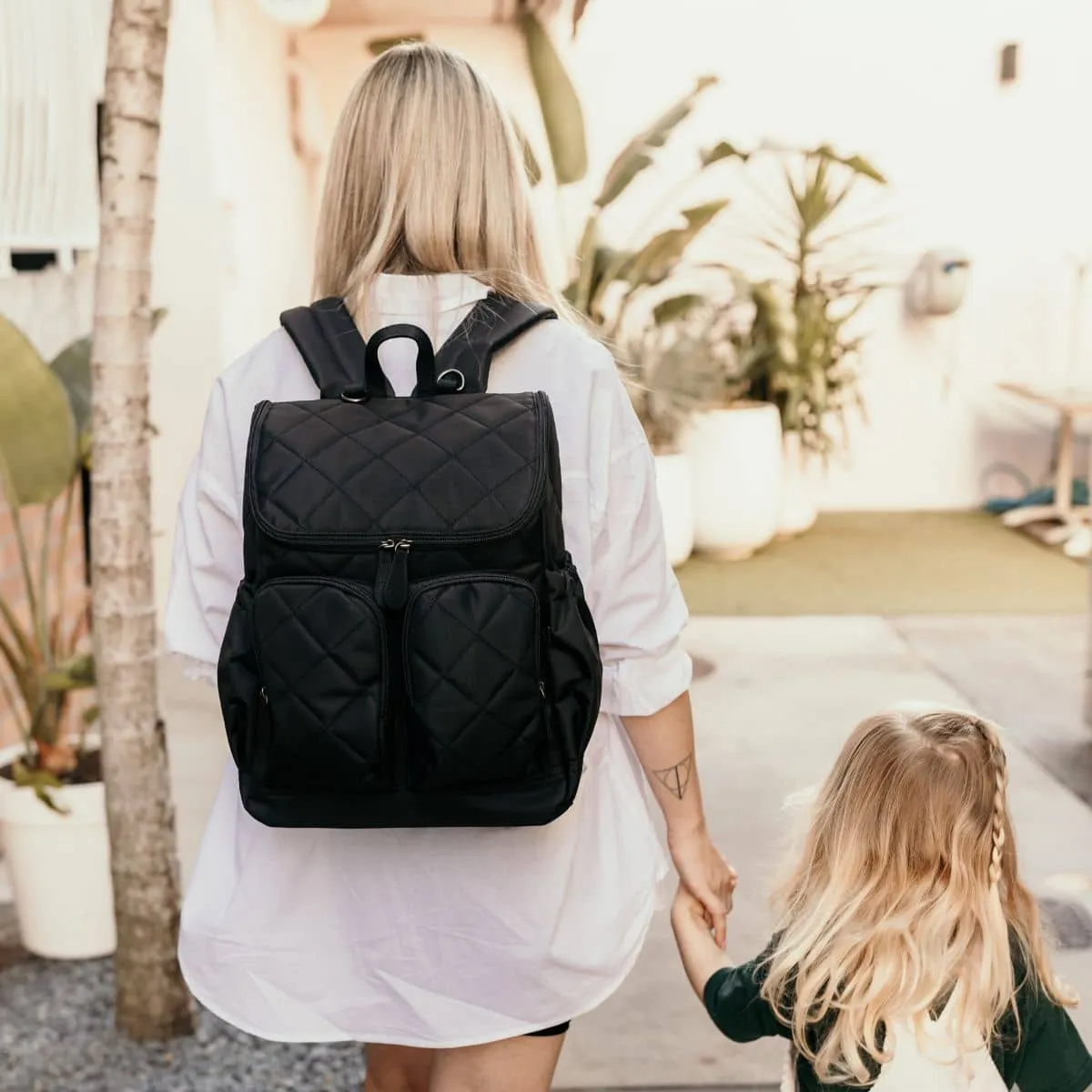 OiOi Diamond Quilt Nappy Backpack - Black