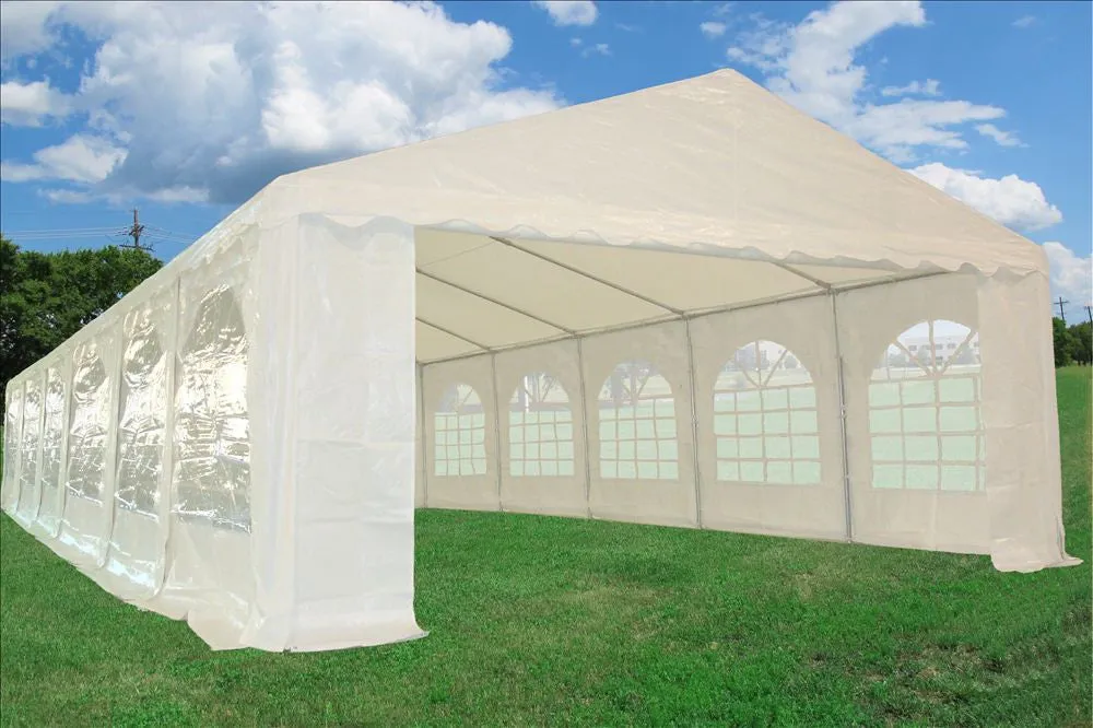 PE Party Tent 40'x16' with Waterproof Top - White