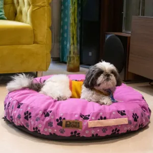 Petter World Indoor Artisanal Round Cushioned Bed with Washable Cover for Dogs and Cats (Crocus)