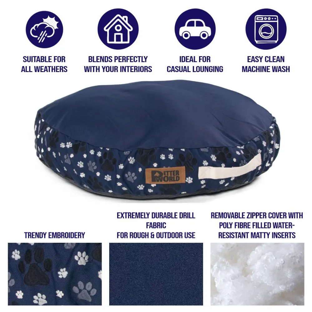 Petter World Indoor Artisanal Round Cushioned Bed with Washable Cover for Dogs and Cats (Ensign Blue)