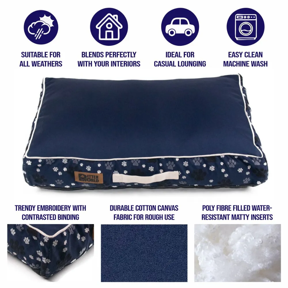 Petter World Outdoor Artisanal Rectangular Cushion Mattress Bed with Washable Cover for Dogs (Ensign Blue)