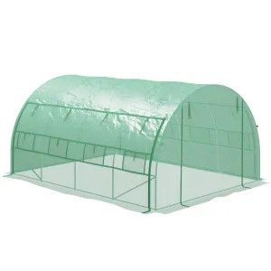 Polytunnel Greenhouse Walk-in Grow House Tent with Roll-up Sidewalls, Zipped Door and 8 Windows, 4x3x2m Green