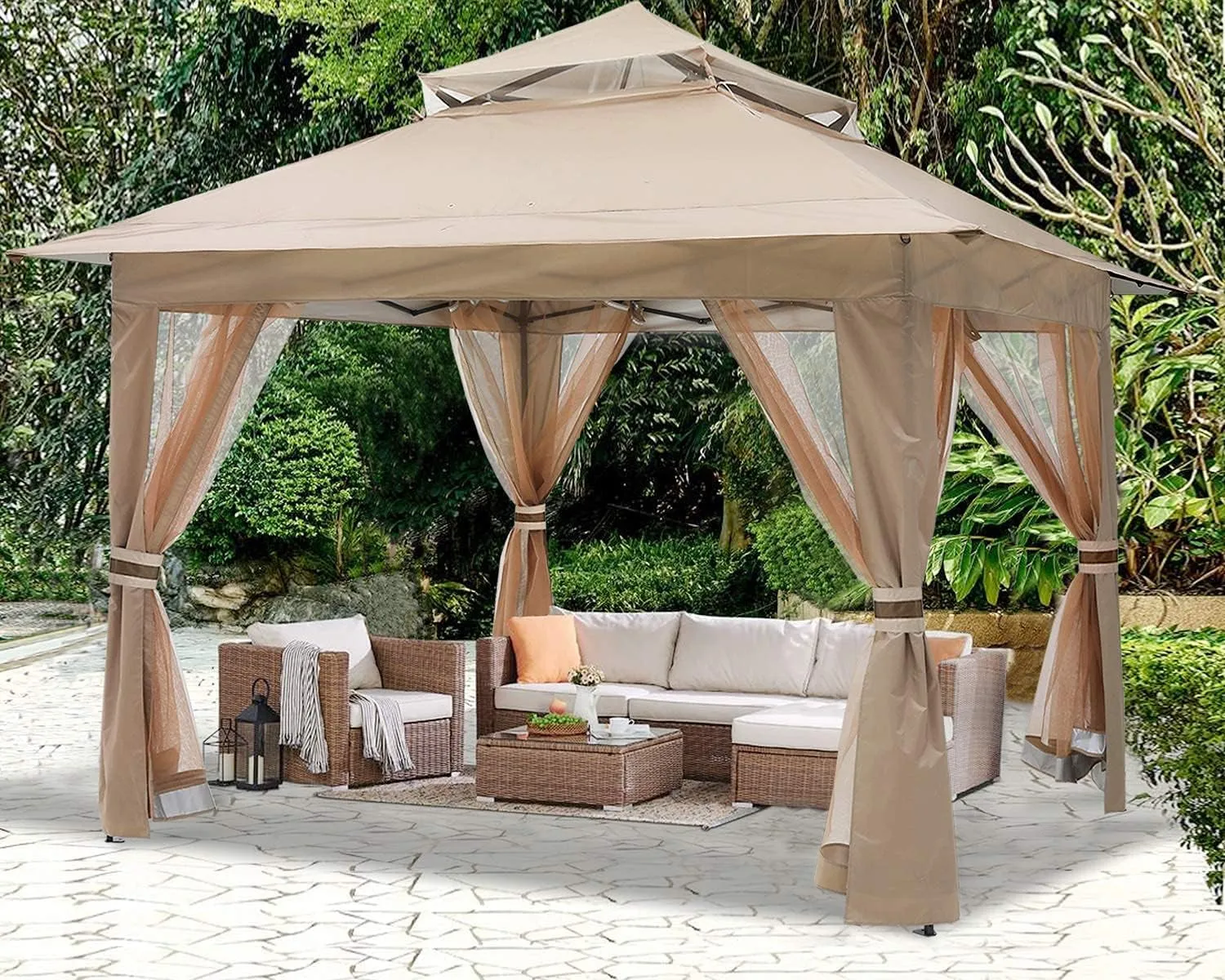 Pop up Gazebo 13X13 - Outdoor Canopy Tent with Mosquito Netting for Patio Garden Backyard (Khaki)