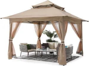 Pop up Gazebo 13X13 - Outdoor Canopy Tent with Mosquito Netting for Patio Garden Backyard (Khaki)