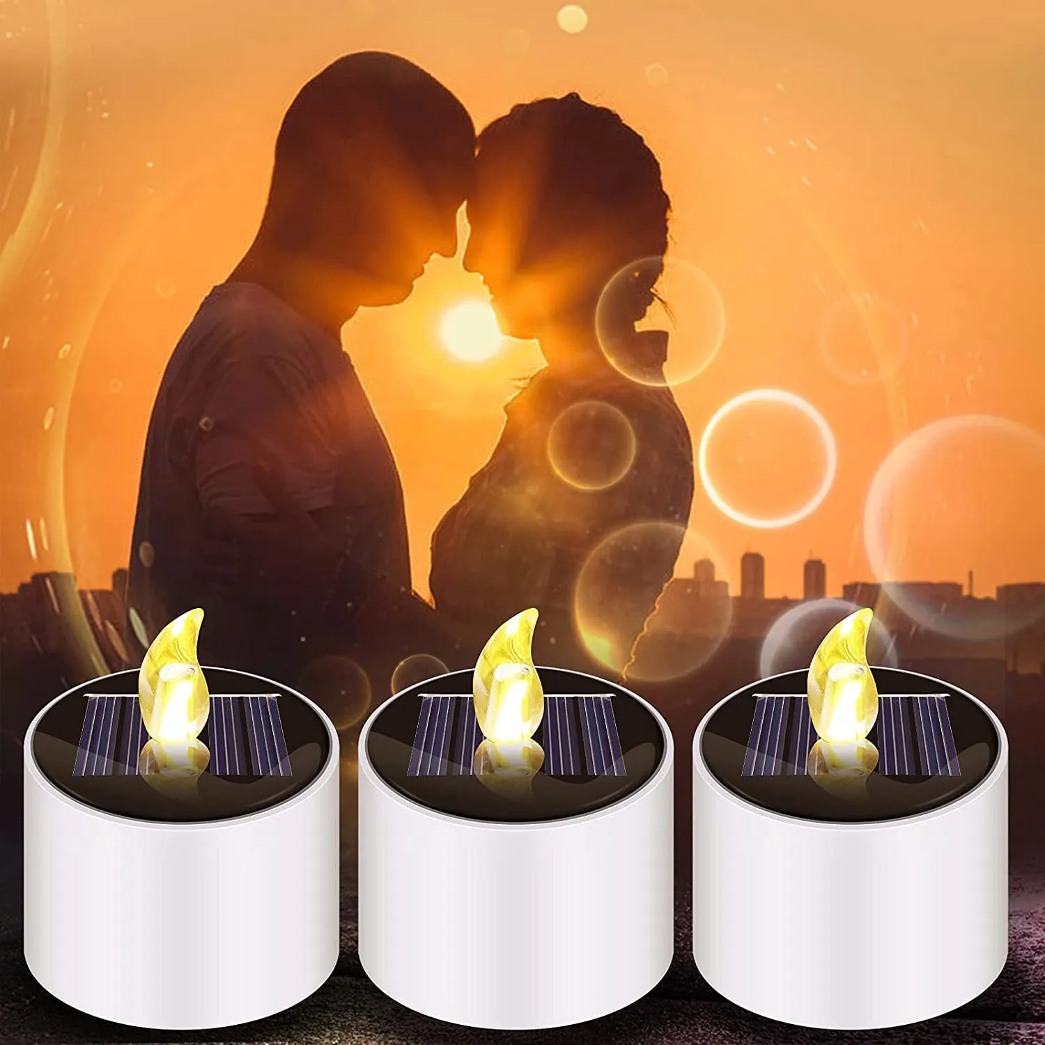 Solar Tea Lights,6PCS Waterproof Solar Power Tealights Outdoor,Flameless Flickering LED Tealight Candle with Dusk to Dawn Light Sensor,Reusable Candle Lights for Party,Garden Camping Home Decor