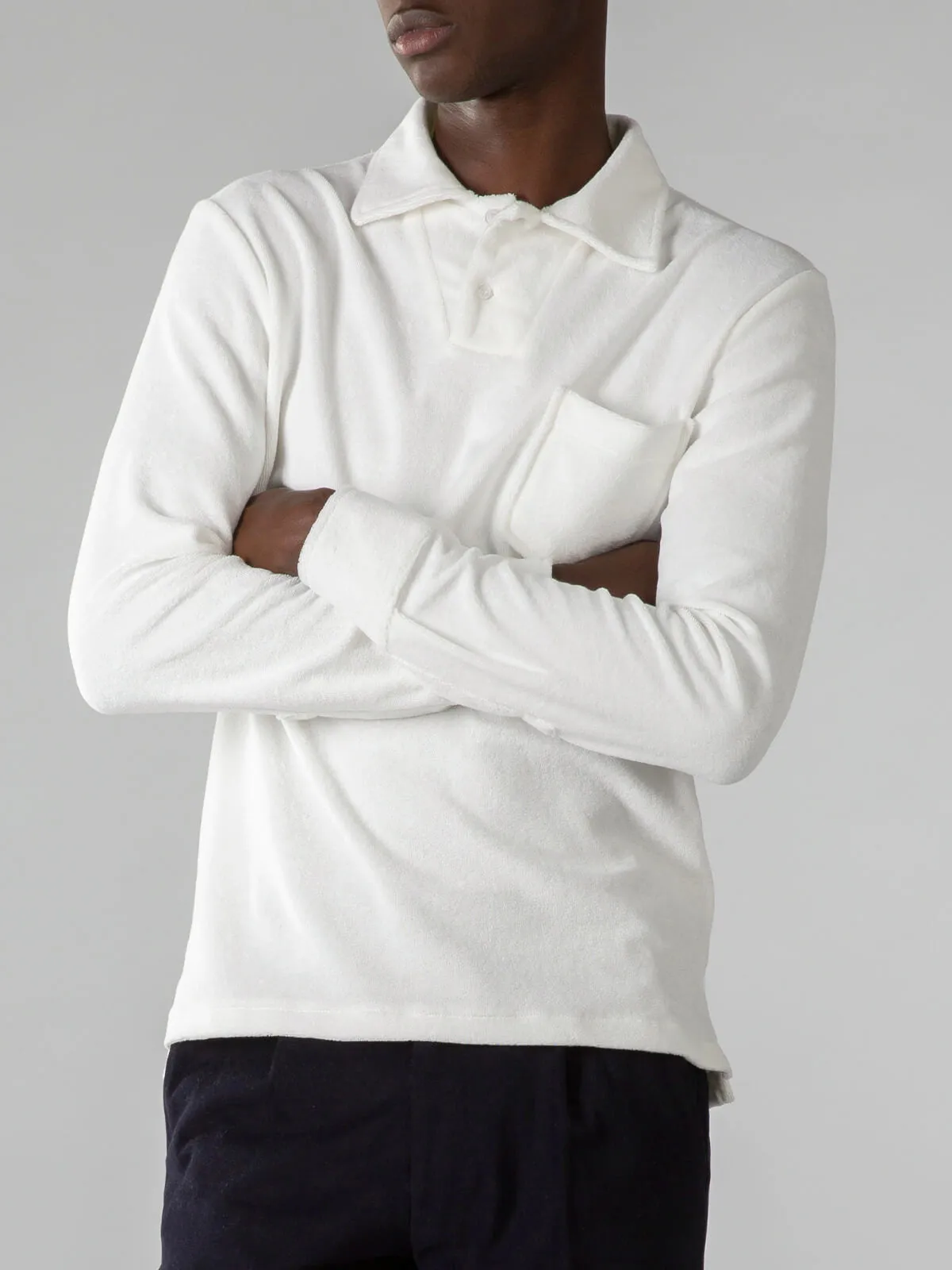 White Terry Towelling Longsleeve Polo