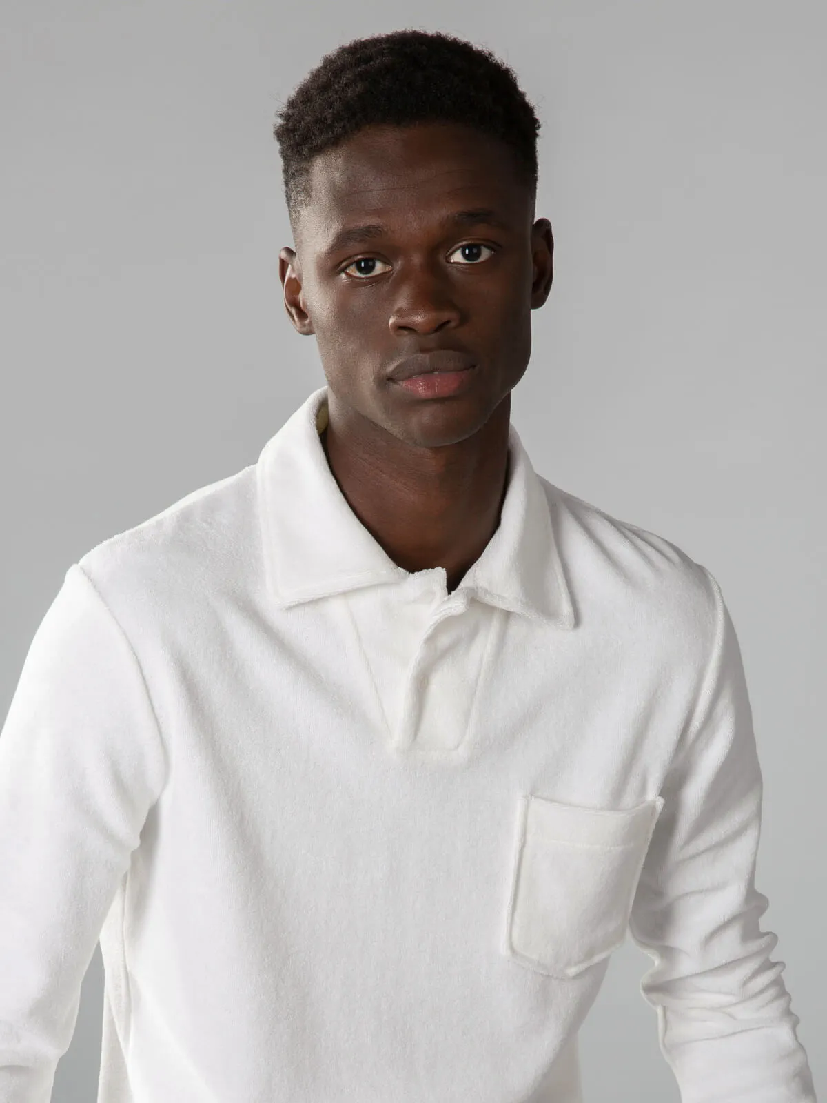 White Terry Towelling Longsleeve Polo