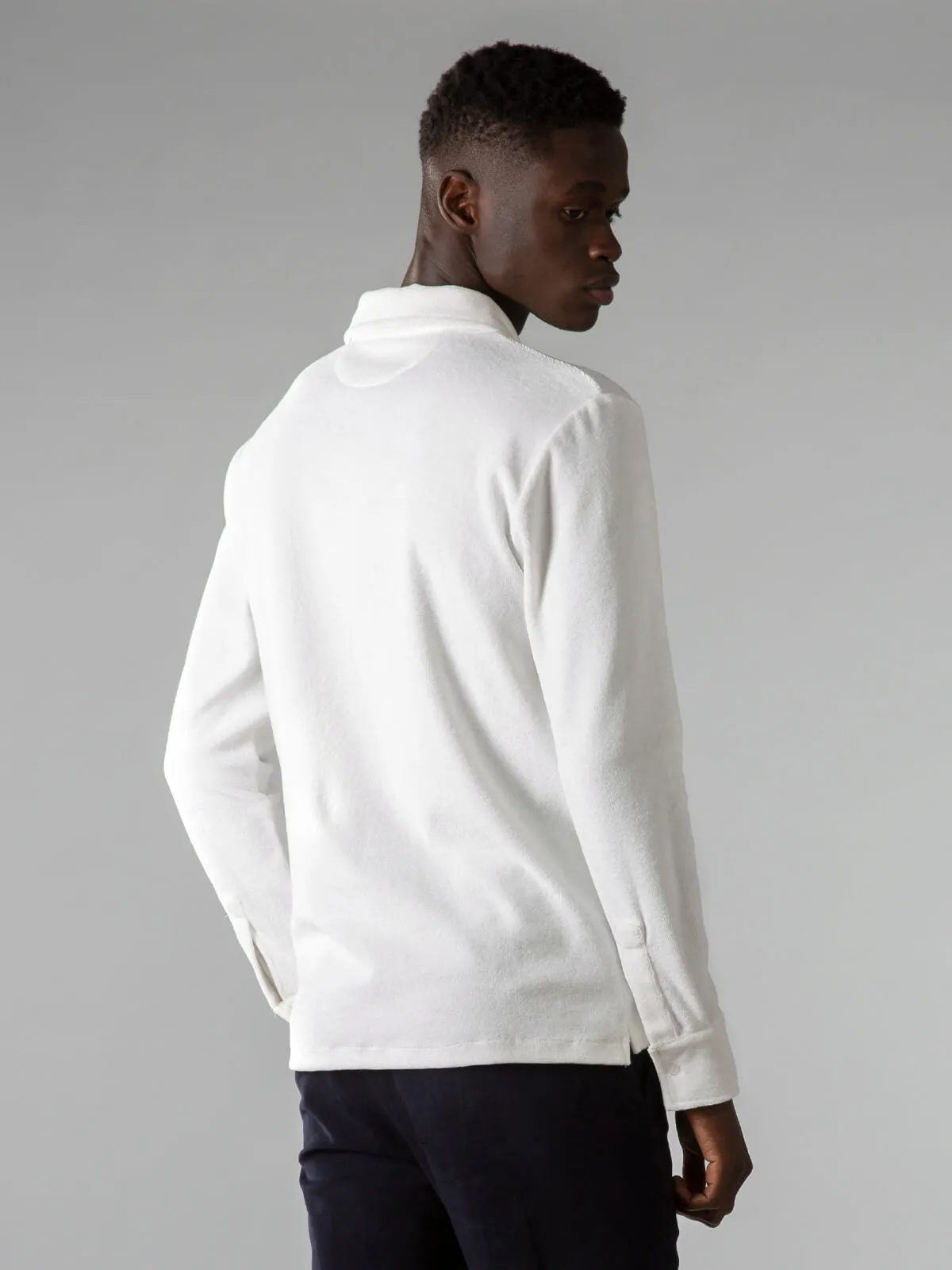 White Terry Towelling Longsleeve Polo